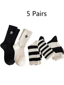 Women's Striped Crew Socks, Classic & Ribbed Design, Breathable Moisture-Wicking Fabric, Perfect for Daily Use
