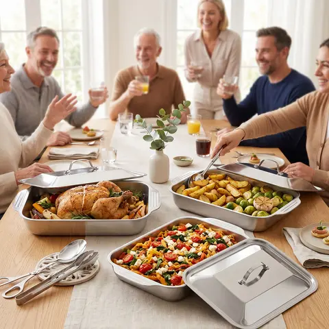 LOVEWE Heavy-Duty Stainless Steel Rectangular Baking Pans with Lids, Food Grade Non-Toxic Bakeware, Heat Resistant, Multiple Bundle Options, For Roasting, Home & Restaurant Kitchen Use