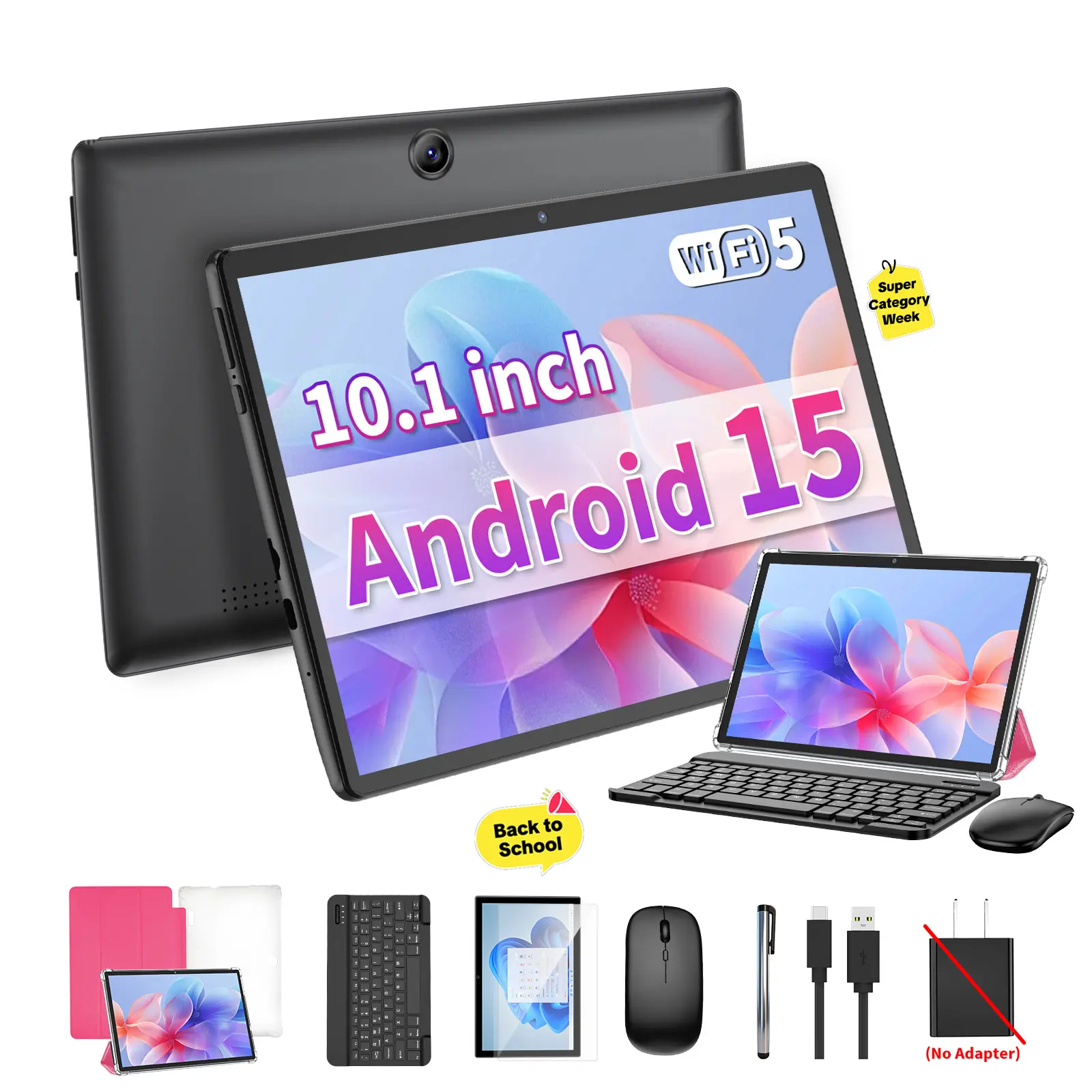 【TikTokShopBackToSchool】2026 Relndoo Android 15 10.1 Inch Tablet ,Wireless Set with Keyboard, Mouse, Stylus, Case, 5G WiFi, Android Tablet Computer, Multifunctional Tablet
