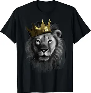 100% Cotton King Lion With Crown Street Art T-Shirt