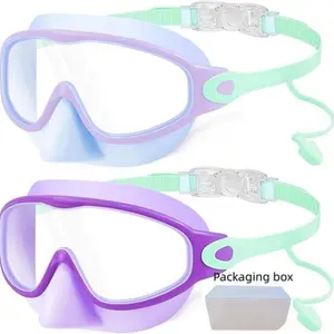 Swim Goggles Nose Bridge 3-12, 2 Pairs Anti-Fog UV Protection, Boys Girls Toddler Swimming Mask, Comfortable Fit