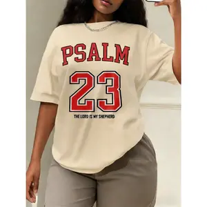100% Cotton 1 Piece Women's Christian T-Shirt "The Lord is My Shepherd" Printed Short Sleeve Round Neck Casual Top, Suitable for All Seasons Thanksgiving and Christmas Gift, Church Clothing, Spiritual Clothing