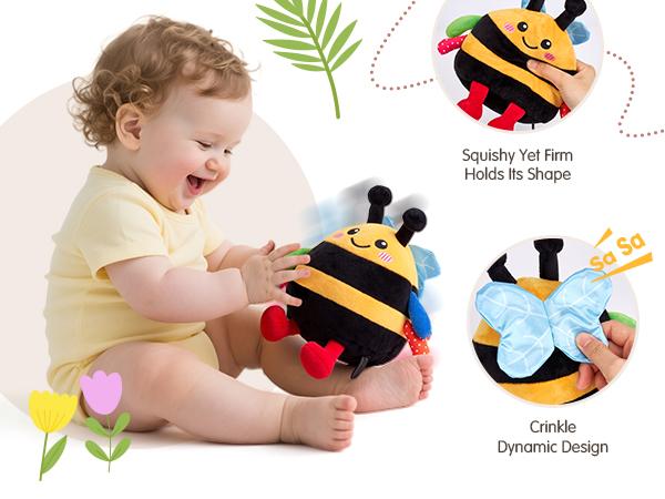 hahaland Baby Toy for 6-12 Months – Crawling Musical Dancing Bouncing Learning Bee Plush,Abeja que baila/Abeja que canta/ Interactive,48 Songs & Repeat what you say,Tummy Time Toy infant toy for Birthday 0-3 Months/6-12 Months Easter Basket Stuffers