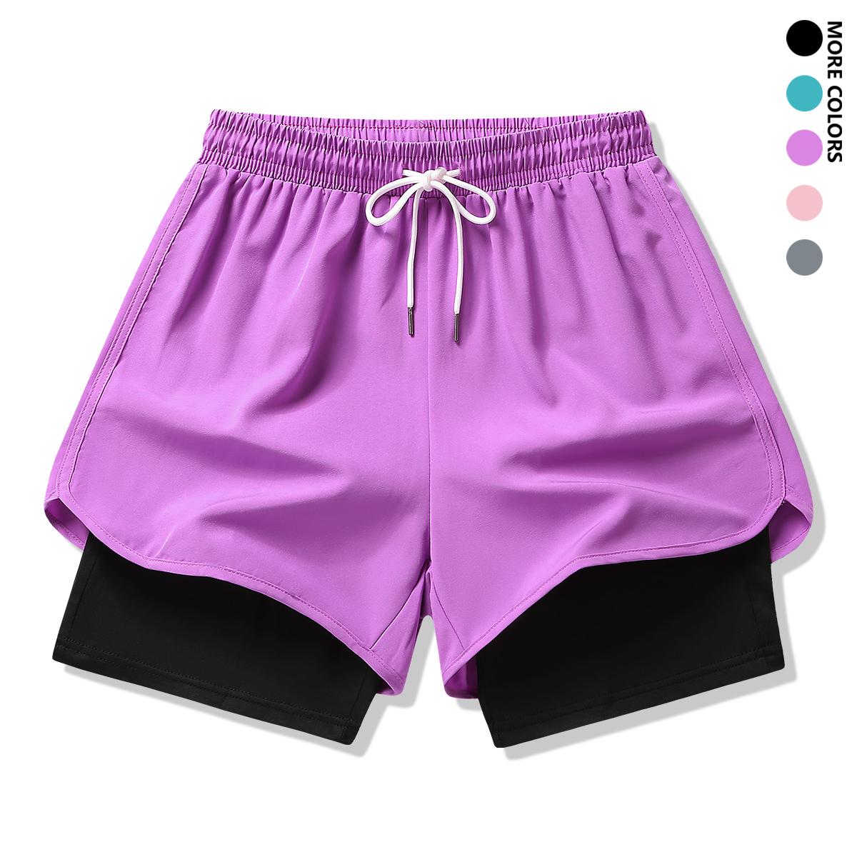 4-piece set: women’s summer shorts outfit with lining, drawstring, elastic waistband; suitable for outdoor sports, fitness, running, and casual wear; women’s shorts, summer bottoms.