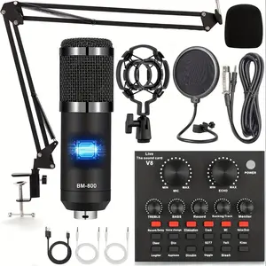 Podcast Equipment Bundle, BM800 Podcast Microphone Bundle with Voice Changer, Condenser Microphone Recording Studio Package for Podcasting Live Streaming Singing PC Mobile TikTok YouTube  live sound card audio mixer studio equipment interface converter