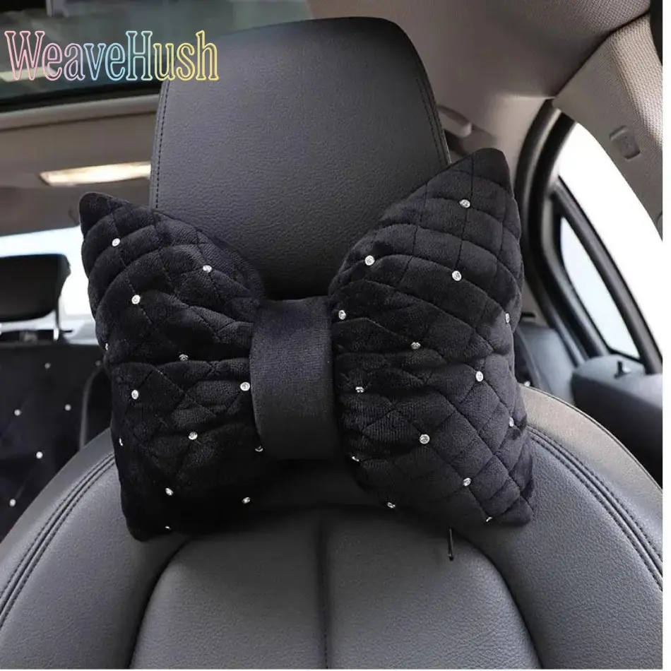 2026 New Summer Car Headrest and Neck Pillow, sparkling rhinestone embellishments, breathable and comfortable, universal head support cushion, cute and stylish car interior accessory, suitable for women, girls and boys, the perfect car decoration.,summerv