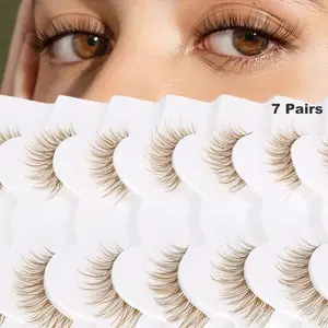 7 Pairs Natural Long Transparent Brown Fish Tail Cross Design Eyelashes, Perfect for Daily Commuting Dating Makeup, Cosmetic