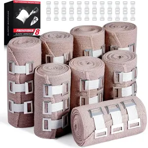 Elastic Bandage Wrap 8 Pack(4 X 3 + 4 X 4 Wide Rolls) + 48 Clips | Stretch Compression Bandage Stretches up to 15ft | Ideal for Medical, Sports, Sprains, Calf, Ankle & Foot