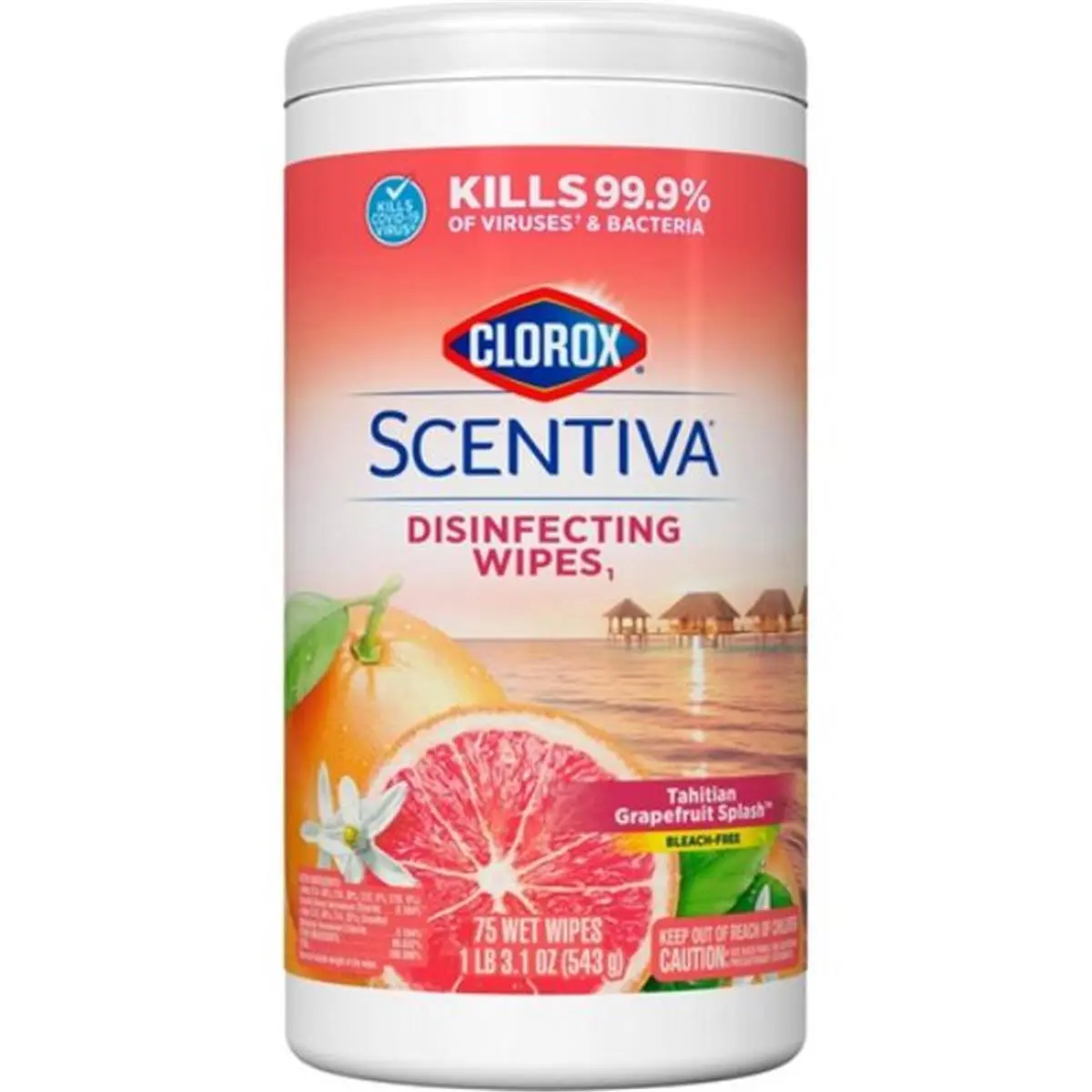 212 MAIN Clorox CLO60036 Scentiva Grapefruit Scented Bleach-Free Disinfectant Wipes - White, 75 Count, Household & Kitchen Cleaning Ready-To-Use Wipes for Mirrors