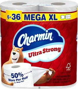 Charmin Ultra Strong Toilet Paper, 6 Mega = 24 Regular Rolls, 2-Ply, White