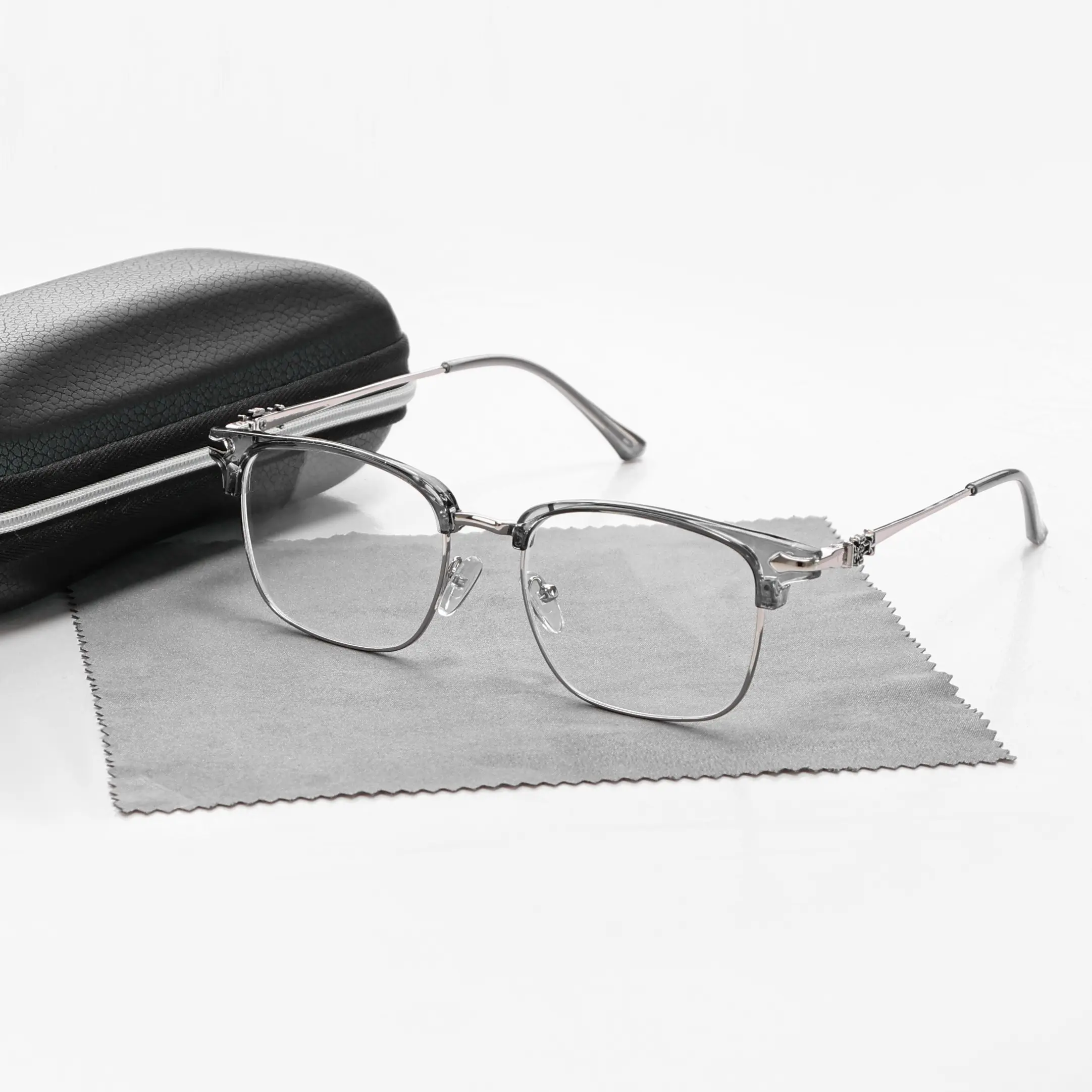 Men's Anti-Blue Light Semi-Rimless Browline Blue Light Glasses - Lightweight Alloy Frames, Stylish Square Eyewear, High-Quality Minimalist Casual for Everyday Use & Back to School, Glasses Blue Light