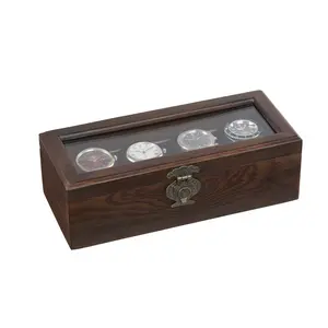 Bimoha 4 Slot Wooden Watch Box for Men - Personalized Storage Box with 4 Slots for Watches, Watch Display Case with Removable Pillows, Gift for Loved Ones, Jewelry Box, Gift Idea ( Style 6 )