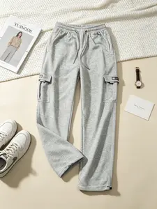 Men's Cargo Sweatpants Casual Fleece Joggers Loose FitOpen Bottom Athletic Pants with Pockets Machine Washable100% Polyester Soft Stretch Fabric Stylish Stretchy SmallMenswear Motocross Beige Plain Trouser