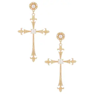 8 Other Reasons Grace Drop Cross Earrings in Gold
