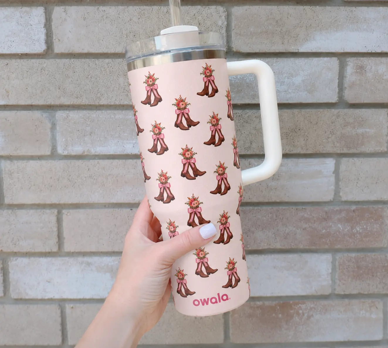 New Owala Cowgirl Boots 40oz Tumbler, Adorable Pink Floral Boots Pattern Cup Dupe, Insulated Cup, Perfect Back to School Gift for Girls