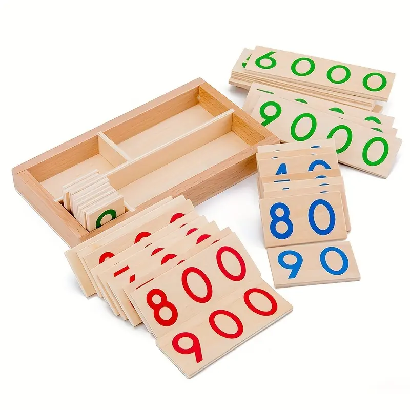 Wooden Number Cards 1-9000, Montessori Math Learning Toy, Color Matching Educational Tool for Preschool Kids, Math Learning Tools