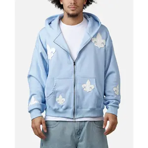 MNML Fleur Zip Up Hoodie Washed Blue