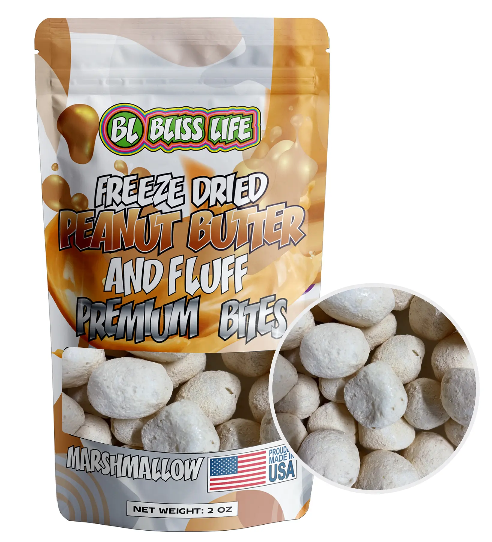 Bliss Life Peanut Butter & Jelly Premium Bites – Marshmallow | Light & Crunchy Candy | 2 oz