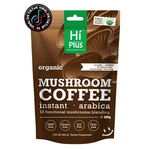HiPlus Organic Instant 10-in-1 Mushroom Coffee Powder 7oz Premium Arabica with Lion's Mane Chaga & Reishi Non-GMO Weight & Immune Support Beverage