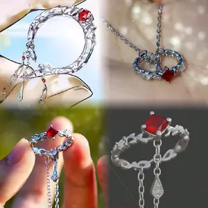 Heaven Official's Blessing Necklace - Red Stone, Chain, and Design for Christmas Gifts and Fall Outfits