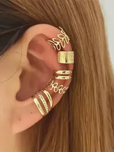 5 Piece Leaf Hollow Multi-Layer Ear Cuffs Set, Vintage Bohemian Style No Piercing, Casual Fashion Jewelry Gift, Non Piercing Earrings