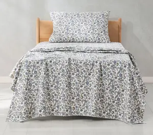 Lush Decor Lillian Block Print Cotton Sheet Set Blue 3-Pc Twin