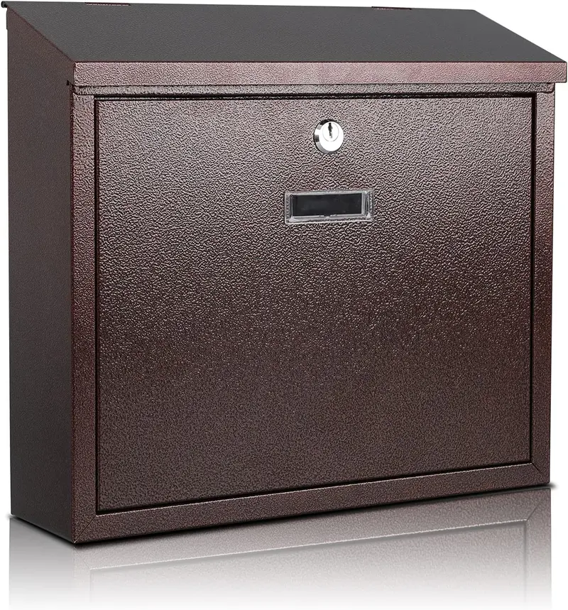 Mail Boxes with Key Lock,Locking Mailbox Wall Mounted, Large Capacity, Galvanized Steel Cover Metal Postbox for House, 14 X 12.5 X 4.25 Inch,Bronze