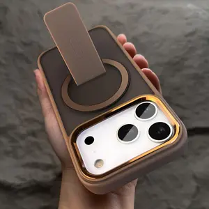 Luxury with Hidden Bracket Holder Stand Magnetic Wireless Charging Case Casing Magsafe Magnetic Shell for Iphone 13 14 15 16 17 Pro Max Air Plus 17Pro 17Promax Shockproof Armor Matte Translucent Metal Ring Camera Protective Cover