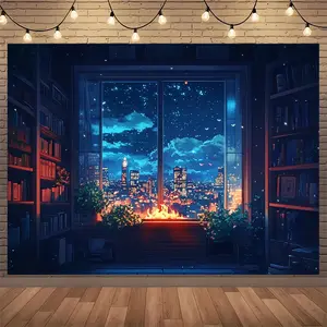 Festive Decoration Backdrop Tapestry Cozy Fireplace Scene Premium Soft Polyester Fabric for Various Occasions Storewide