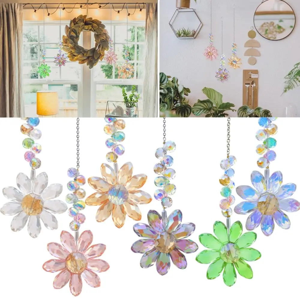 6PCS/Set Crystal Sunflower Suncatchers Hanging Ornaments, Rainbow Maker Sun Catchers Indoor Window Outdoor Patio Garden Decor Gifts