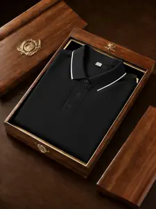 Men's Fashion Casual Business Golf Polo Shirt, Pure Color Collar Trendy, Soft Skin-Friendly Fabric, Outdoor Sports Indoor Parties