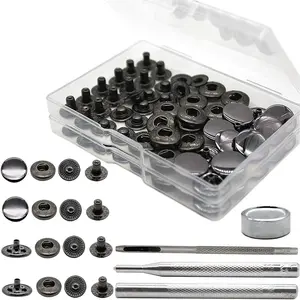 12 Sets Heavy Duty Leather Snap Fasteners Kit 15mm Metal Snap Buttons Press Studs Leather Rivets Snaps with 4 Setter Tools for Clothes Bracelet Jackets Jeans Gun Black - Home Improvement.