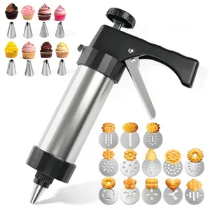 Cookie Press Gun Kit, Stainless Steel – 13 Discs + 8 Nozzles, Perfect for DIY Cookies & Decorating, Baking Gift for Women