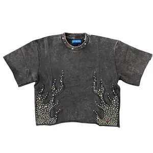 Rebel Denim 'Firefest' Cropped T-shirt (Black) 652-168