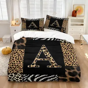 NO COMFORTER Multiple Size 3Pcs Initial Monogram Leopard Zebra Animal Print Duvet Cover Set, Bedding Set, 100% Microfiber, Breathable Durable, Machine Washable, All Season Use, Modern Bedroom Guest Room Dorm Aesthetic
