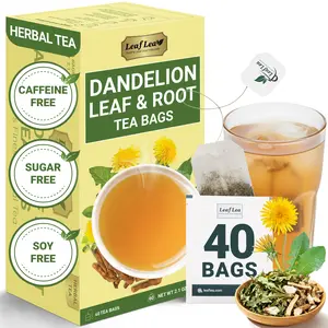 LeafLea Dandelion Root and Leaf Tea Bags, Roasted Dandelion Root Tea Blend, Natural Herbal Tea for Digestion & Wellness, Te de Diente de Leon, Individually Wrapped, Caffeine-Free, No Sugar