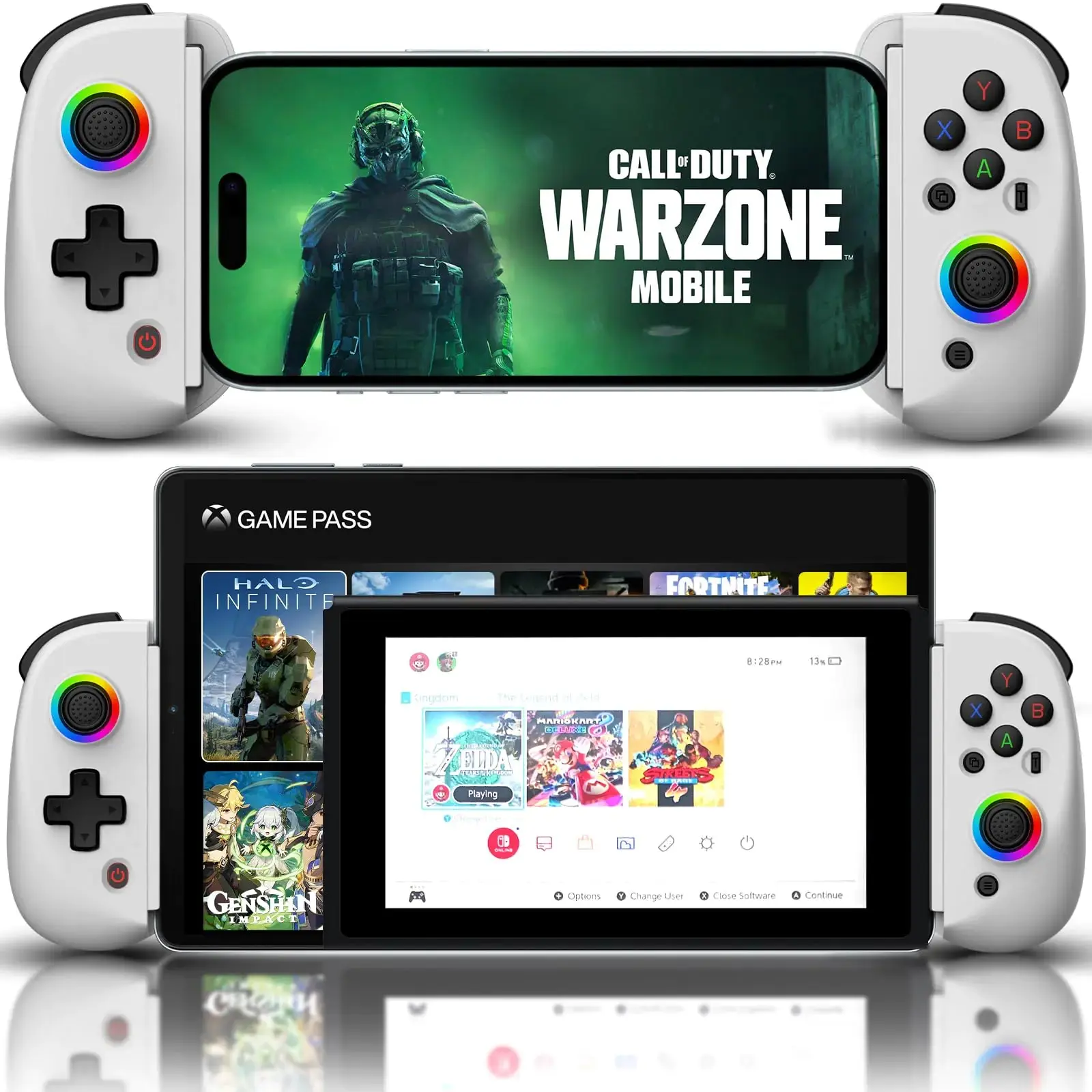 Joso Wireless Game Controller for iPad/Tablet(10.2") with RGB Hall Effect Joystick TURBO Vibration 6-Axis Gyro Mobile Gaming Controller for iPhone/Android/PC/Nintendo Switch/PS4/Cloud Gaming