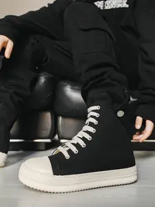 Men's High-Top Boots, Deconstructed Design, PU Leather Upper, Thick Sole, Lace-Up Construction, Casual Style, All Seasons