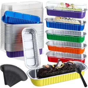 150 Pcs Mini Loaf Pans with Lids and 6.8 oz Rectangular Aluminum Foil Baking Pans Mini Tins Containers for Bread Cake Desserts(Color)