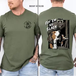 Cut Em No Slack Hunting Shirt | Front & Back Hound Hunter Graphic Tee | Funny Raccoon Hunting Dogs Gift | Outdoor Sportsman Apparel