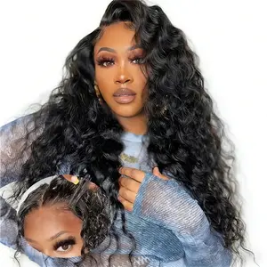 Sway Hair 200% Density 13x4 Water Wave Lace Front Wigs 100% Human Hair Water Burmese Curly Wave Wig  Deep Water Wave Lace Front Human Hair For Women Pre Plucked Bleached Knots Brazilian Virgin Hair Natural Hairline Natural Color Natural Black