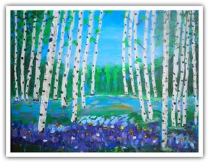 Janet Edwards Art Painting of Spring Birch Trees Handmade Acrylic 16x20 Inches Stretched Canvas Ready to Ship Gift Certified Authentic