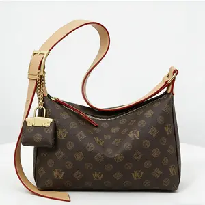 Vintage Monogram Hobo Bag - Luxury Designer Inspired Shoulder Bag with Gold Hardware