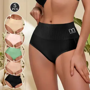 QUASTl 5 Piece Women's DopamineColourful Striped Lace BreathableComfort Fit Women's High WaistedPanties Elastic Soft Hip WrappingHigh Waisted Thigh Panties StudentBack To School Sports Panties &Women's High Waisted FashionPanties Womenswear Bridal