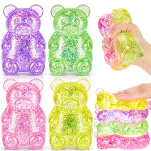 Glitter Bear Stress Relief Squishy Toy - Slow Rebound Fidget Squeeze Ball