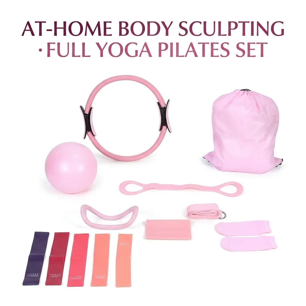 All-in-1 Home Workout Yoga & Pilates Set - Pilates Ring, Mini Yoga Ball, 5-Level Resistance Bands, Portable Exercise Equipment with Storage Bag for Full Body Sculpting