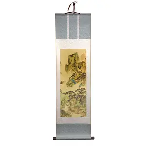 Qiu Ying "Jade Cave Immortal Source" Scroll Painting, Smooth Wood Frame Taoist Blessed Land Feng Shui Decoration, Door Hanging Gift for DIY Painting Enthusiasts
