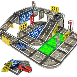 Magnetic Blocks Road Set, Large Clear Color Magnetic Building Blocks with Car, Building Kit, Creative Stem 2 in 1 Water & Land Road for Ages 3+, Fun Learning Toys for Kids, Magnetic Building Tiles