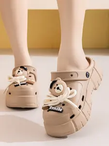 Women's Cute Cartoon Bear Shoes, Summer Fashion Casual Thick Sole Slippers, Outdoor Trendy Sandals, Indoor Non-Slip Slip-On Sneakers, Footwear