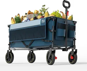 Collapsible Wagon Cart with Brakes, 200L Large Capacity Compact Portable Easy to Carry Folding Wagon, Utility Grocery Cart for Camping, Gardening, Shopping